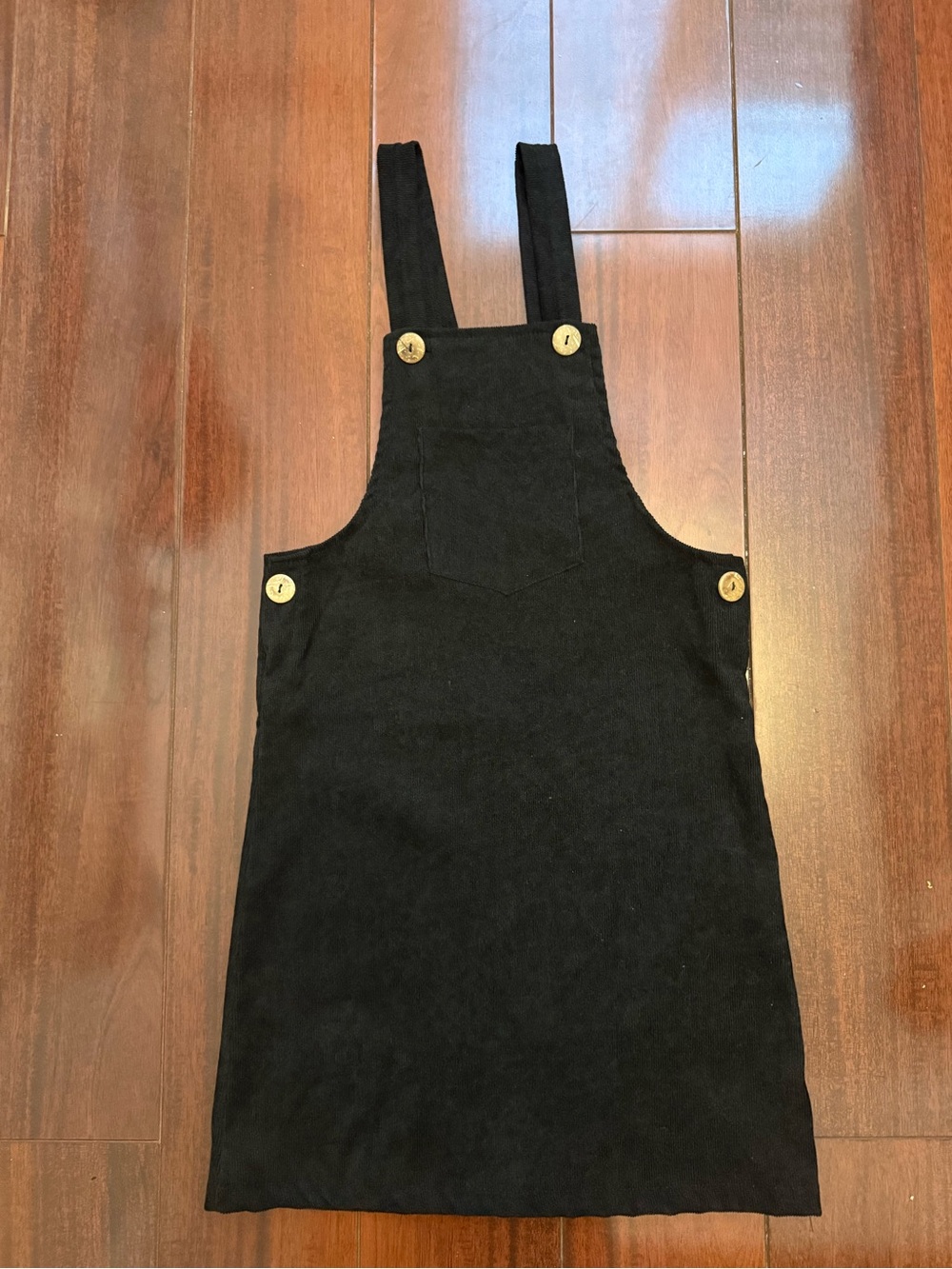 Kids Black Corduroy Pinafore Dress with Button Straps